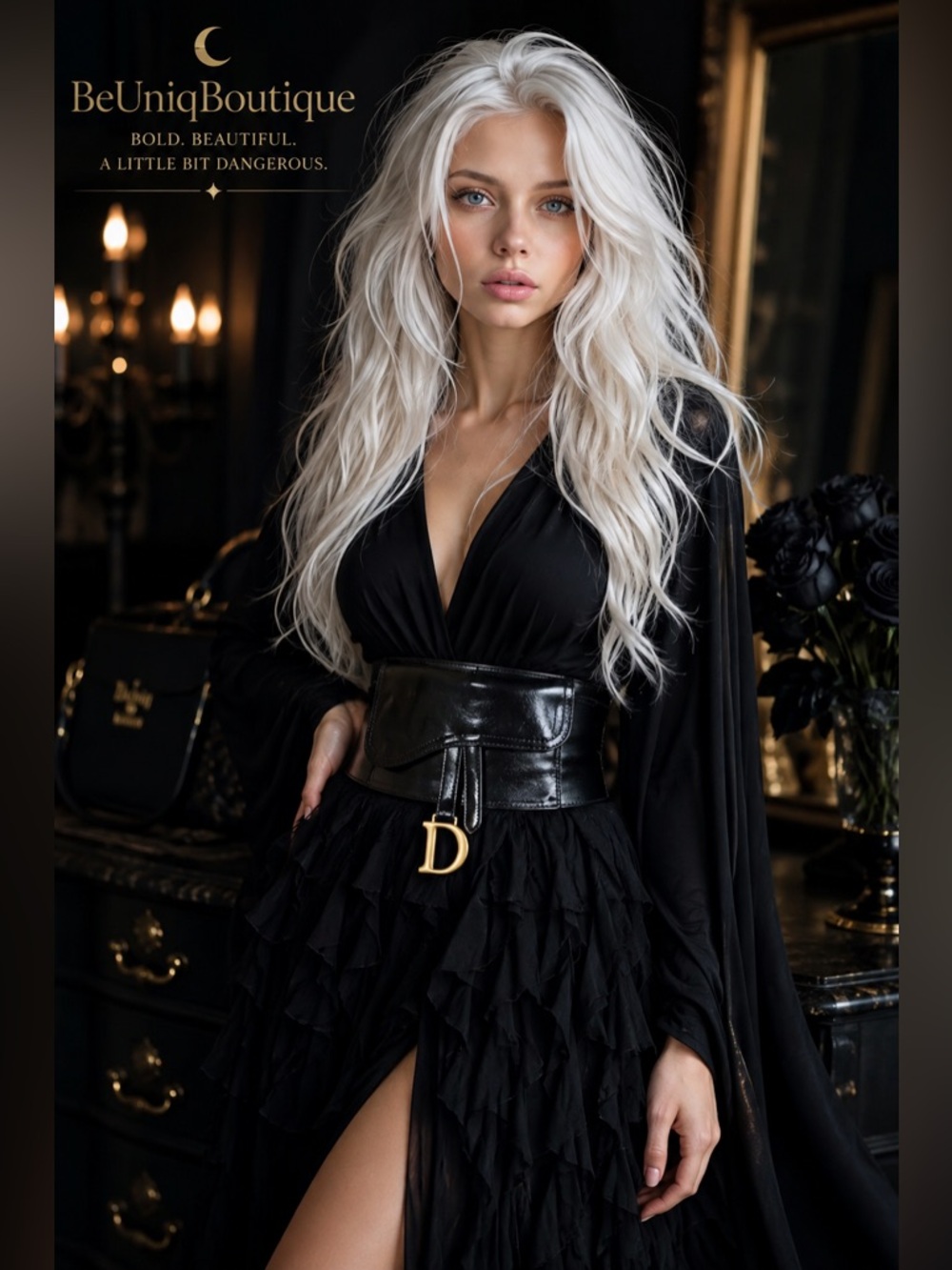 Black Patent Corset Waist Belt Gold D Statement Wide Stretch Belt
